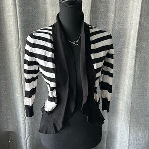 Black and white striped white house black cardigan